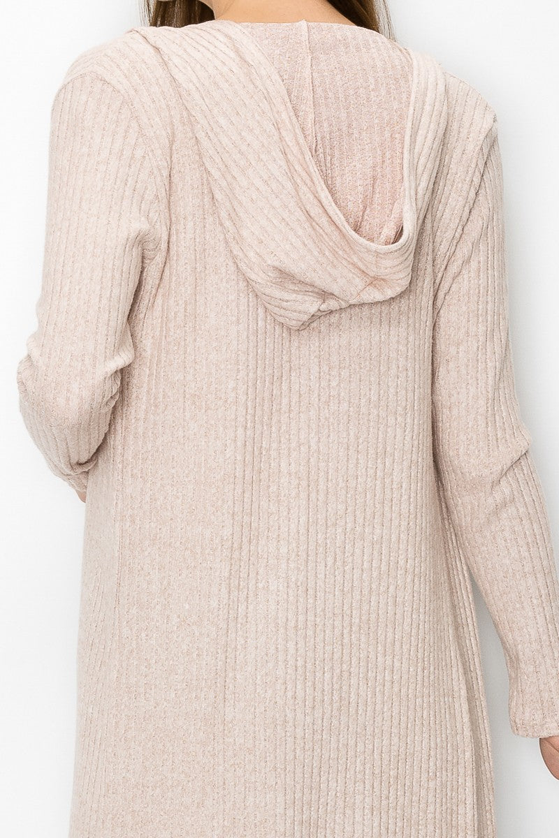 Copy of Long Sleeve Hooded Light Cardigan - Beige