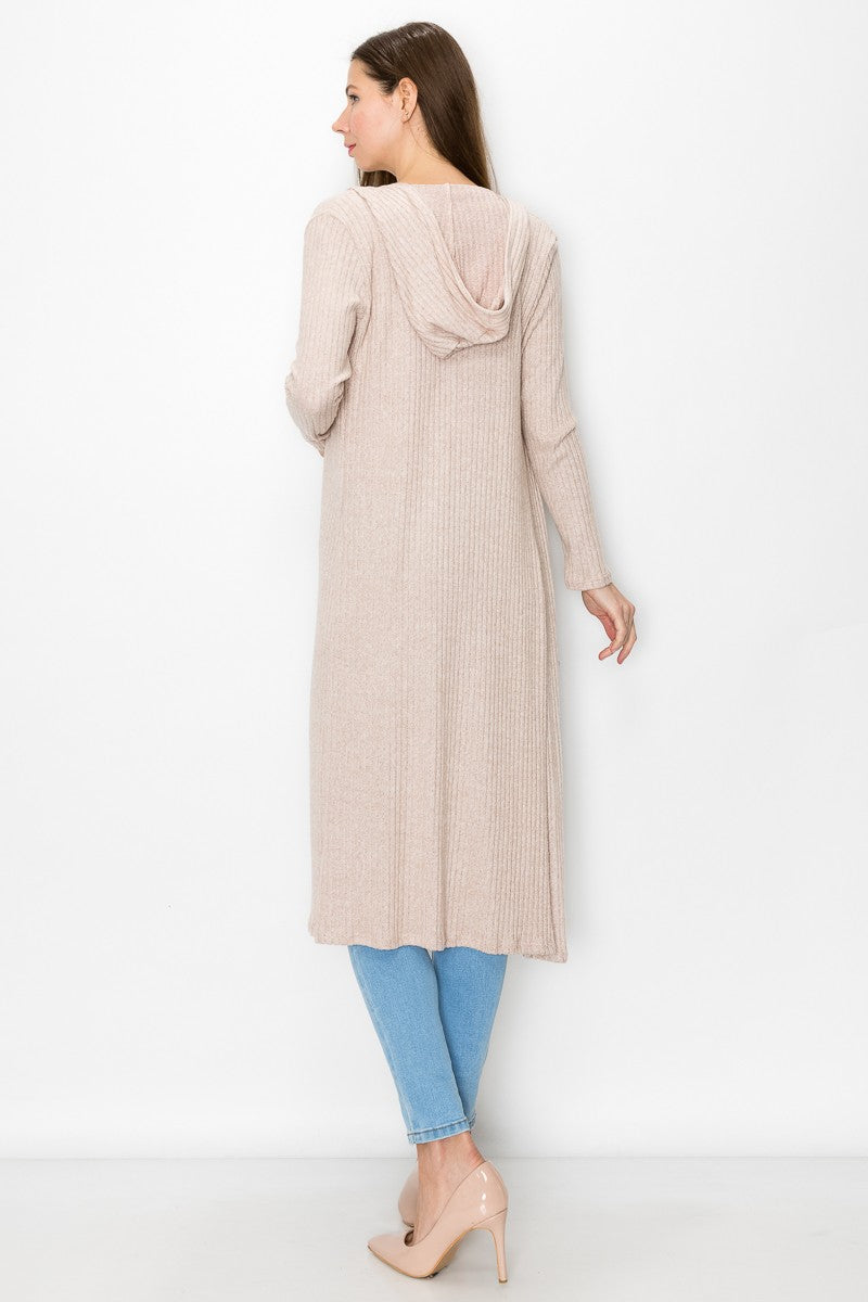 Copy of Long Sleeve Hooded Light Cardigan - Beige