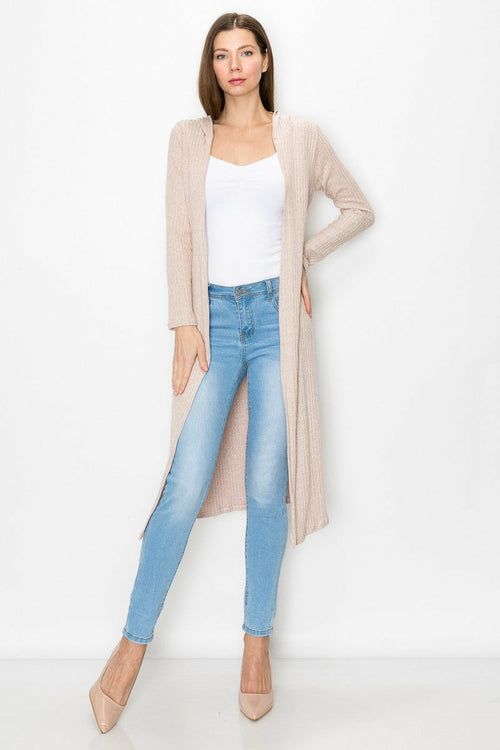 Copy of Long Sleeve Hooded Light Cardigan - Beige