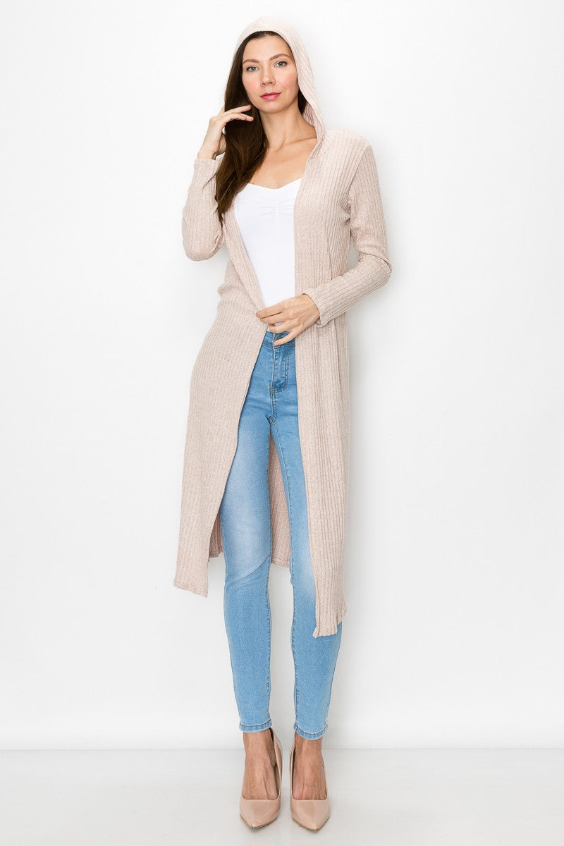 Copy of Long Sleeve Hooded Light Cardigan - Beige