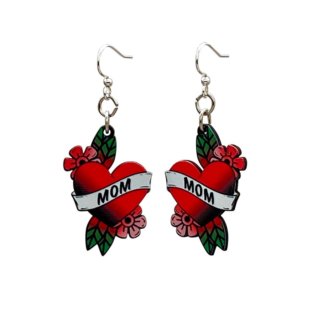 Mom Tattoo Earrings #1616 | Red Sunflower