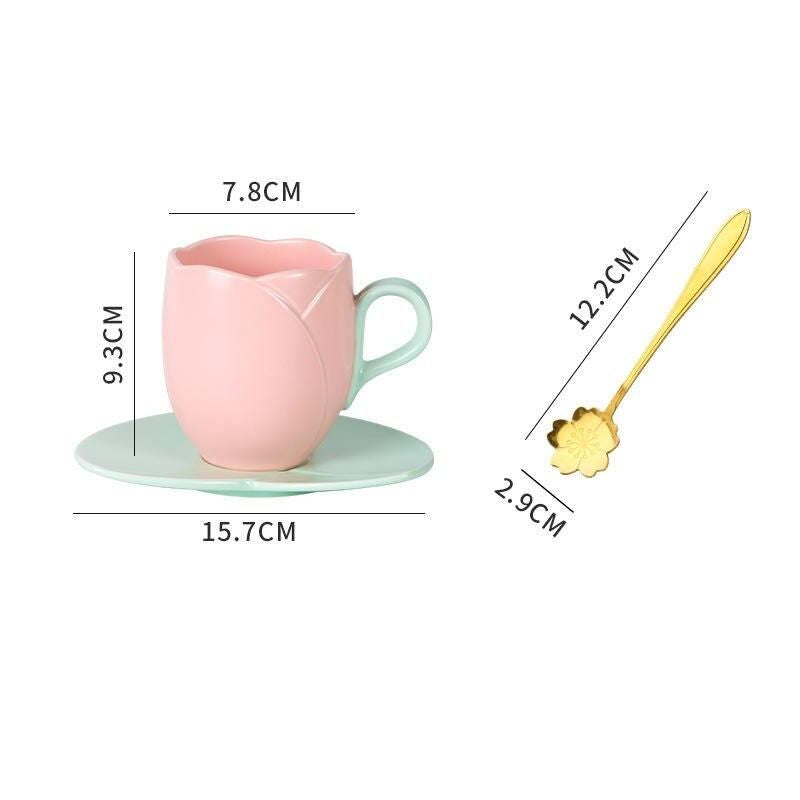 Charming 300ML Ceramic Flower Mug with Spoon - Ideal for Couples & Home Decor