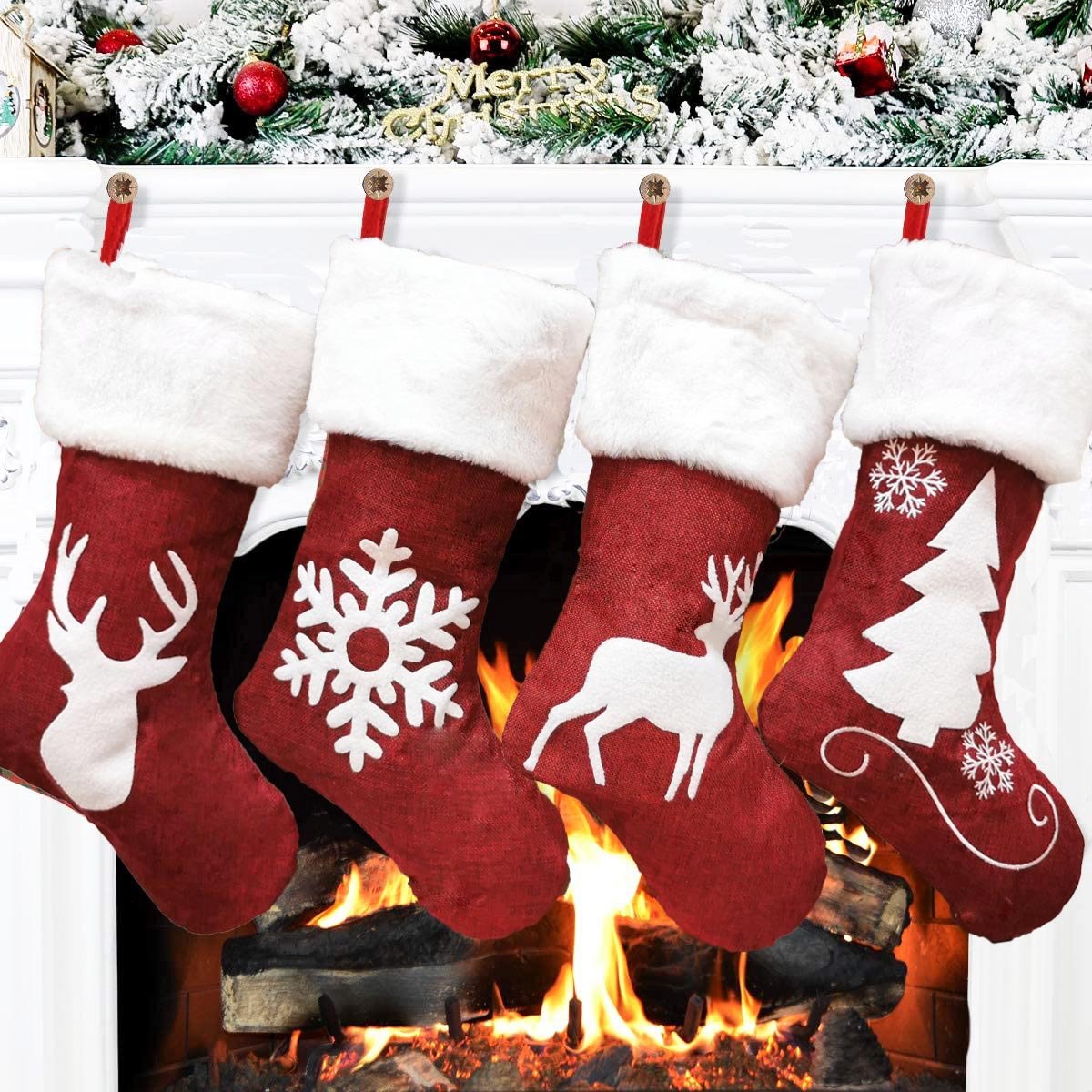 Christmas Socks Gift Bag Cute Elk Embroidery Christmas Socks