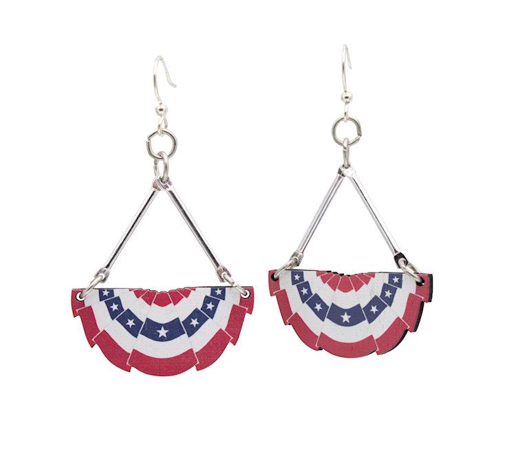 USA Pleated Fan Flag Earrings #1638 | Red Sunflower