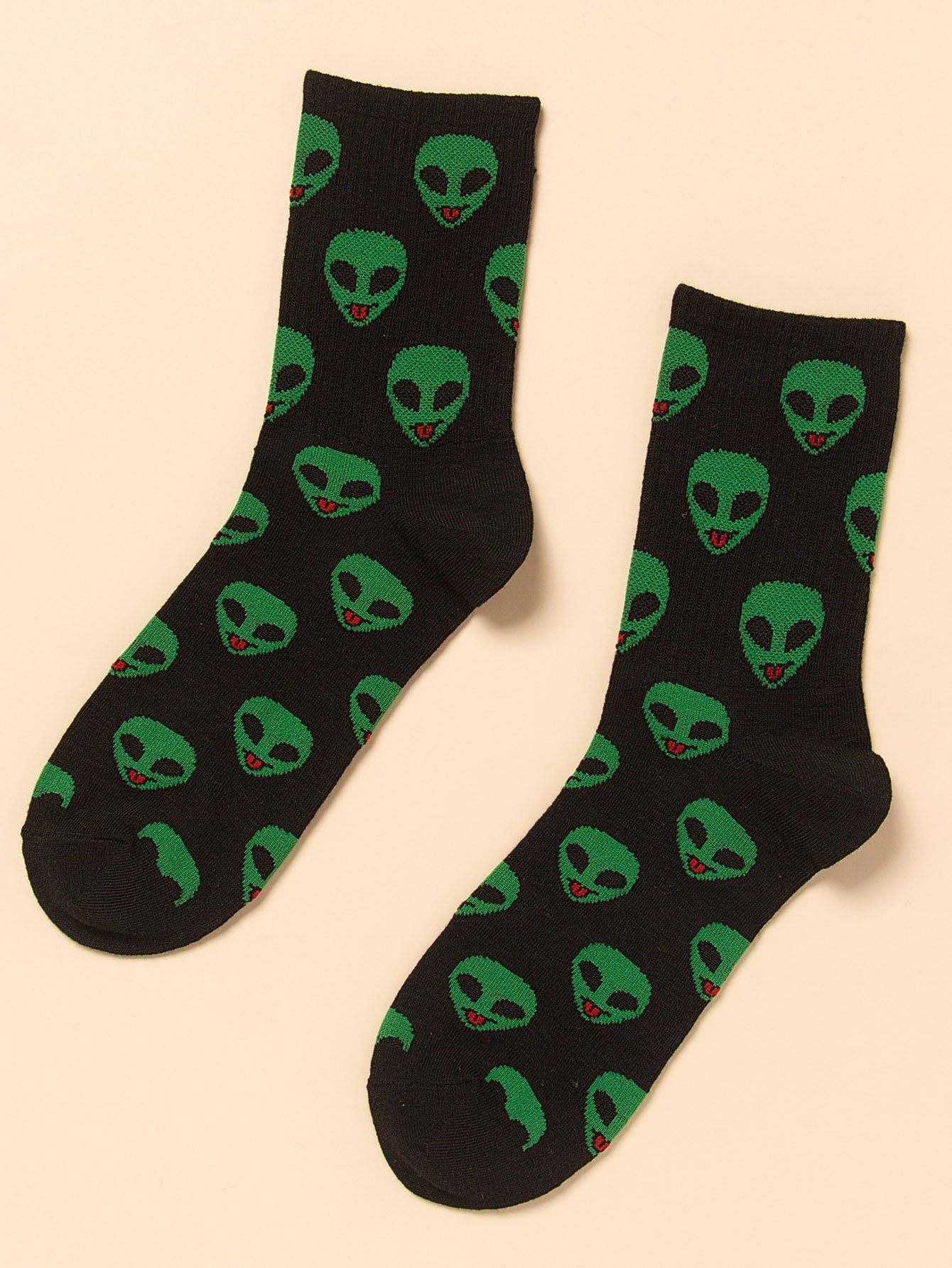 Men Alien Print Crew Socks