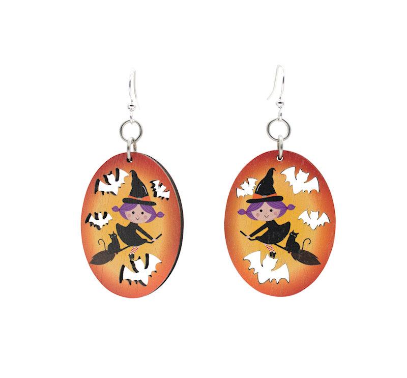 Flying Witch Earrings #1647 | Red Sunflower