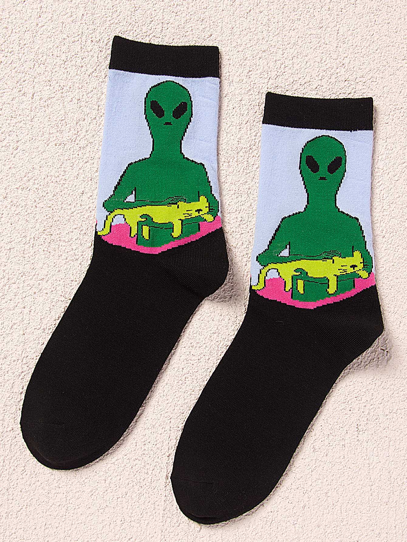 Men Cat Pattern Crew Socks