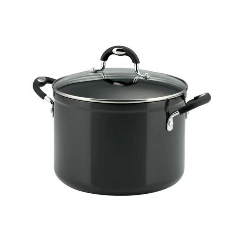 12 Qt Non-Stick Gray Covered Stock Pot