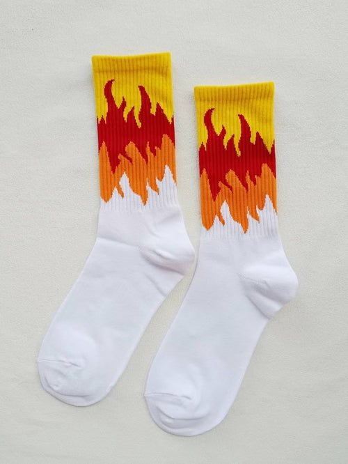 Men Fire Pattern Crew Socks