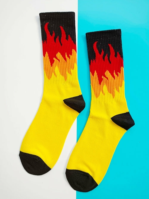 Men Fire Pattern Crew Socks