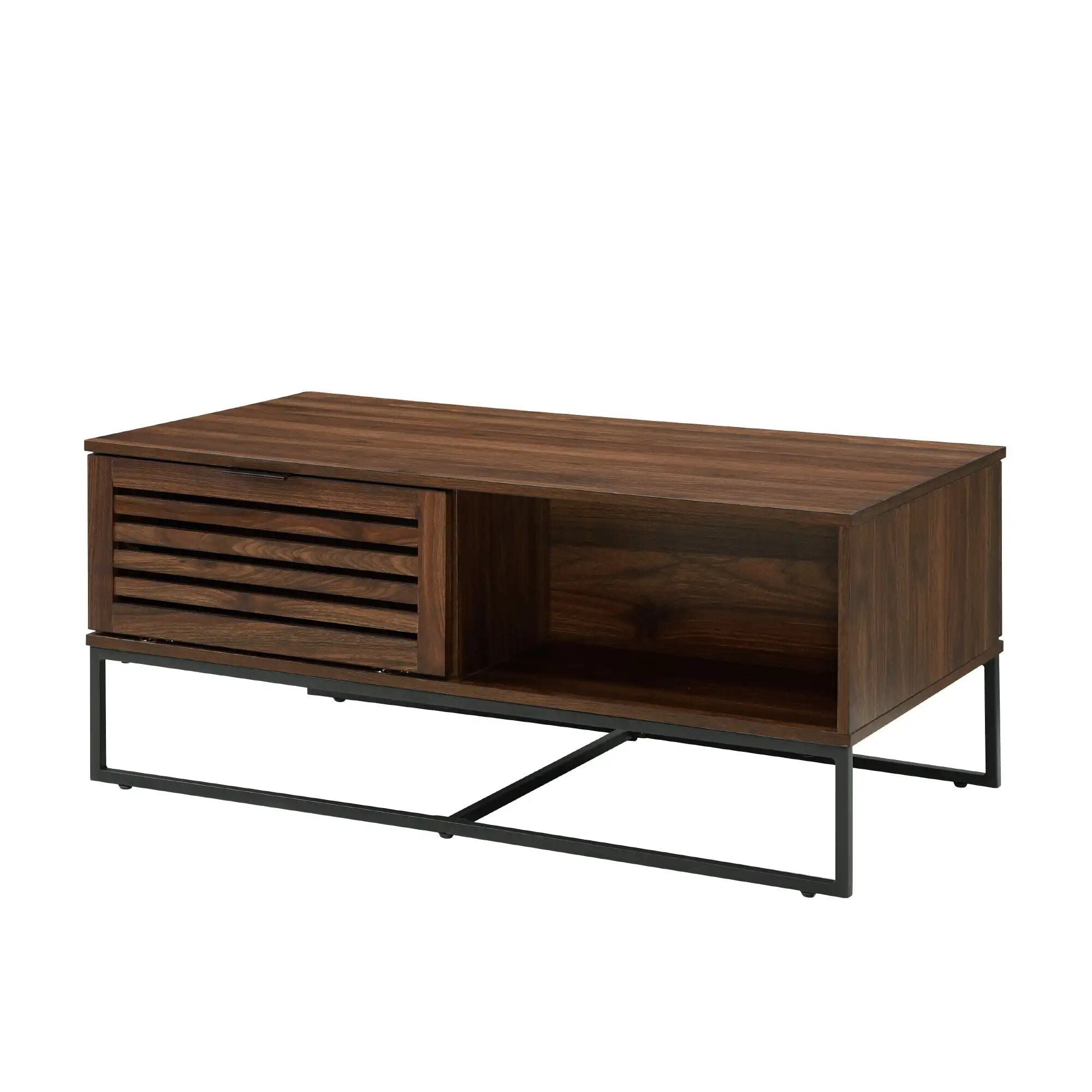 Dark Walnut Contemporary Storage Coffee Table with Slat Doors