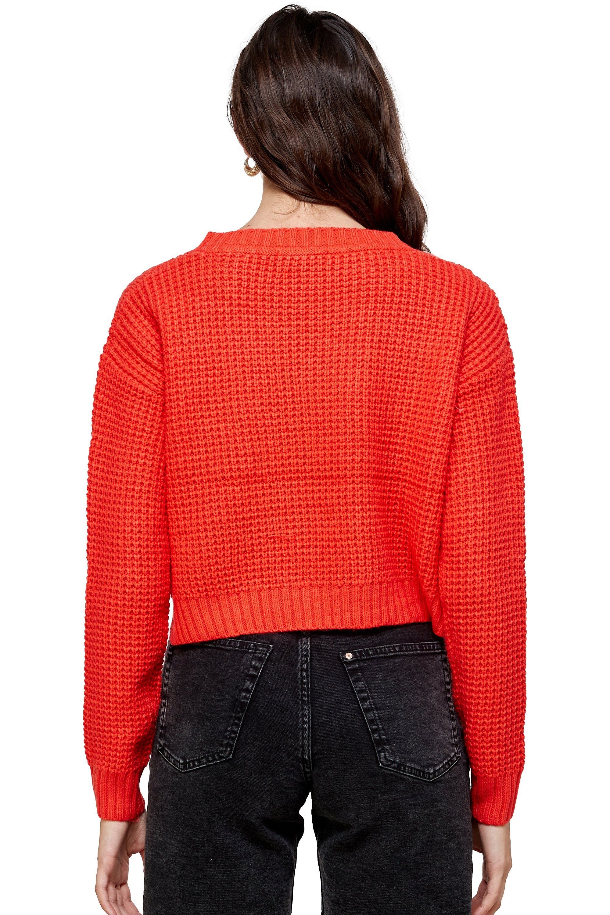 Waffle Knitted Cropped Sweater Top