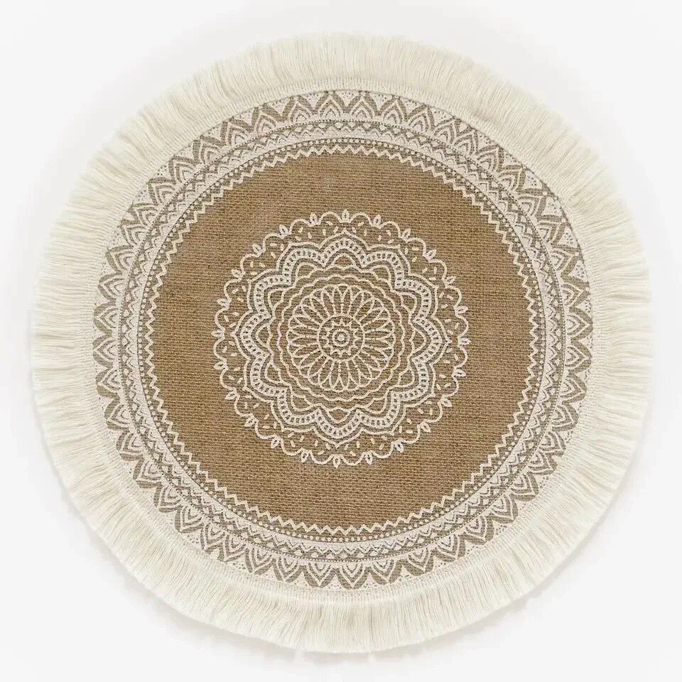 Chic Bohemian 15" Jute Placemat with Pompom Tassel - Eco-Friendly Table Decor