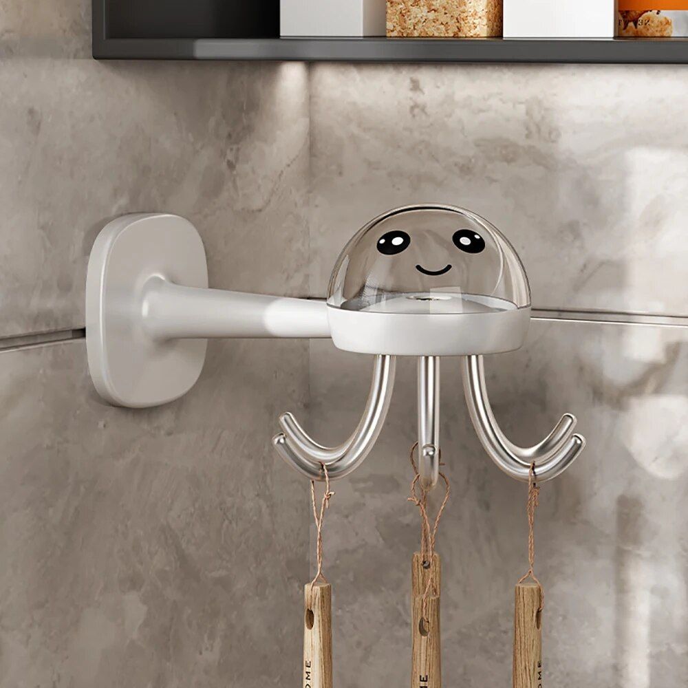 Multi-Functional 360° Rotatable Octopus Hook Organizer for Kitchen and Bathroom