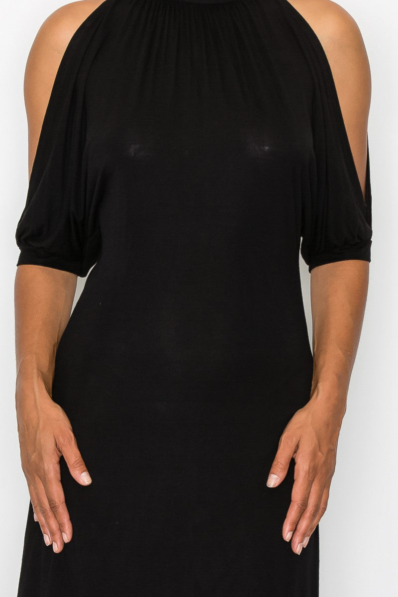Open Shoulder Sexy Back Dress - Black