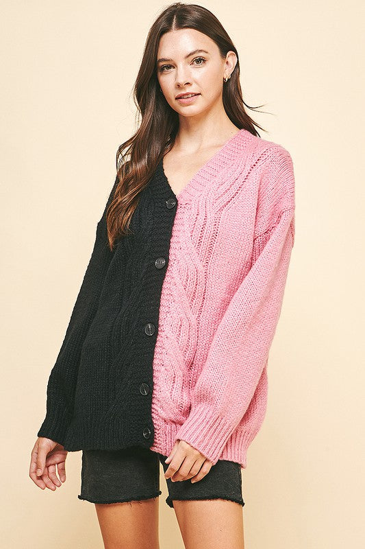 Loose Fit Cable Sweater Cardigan