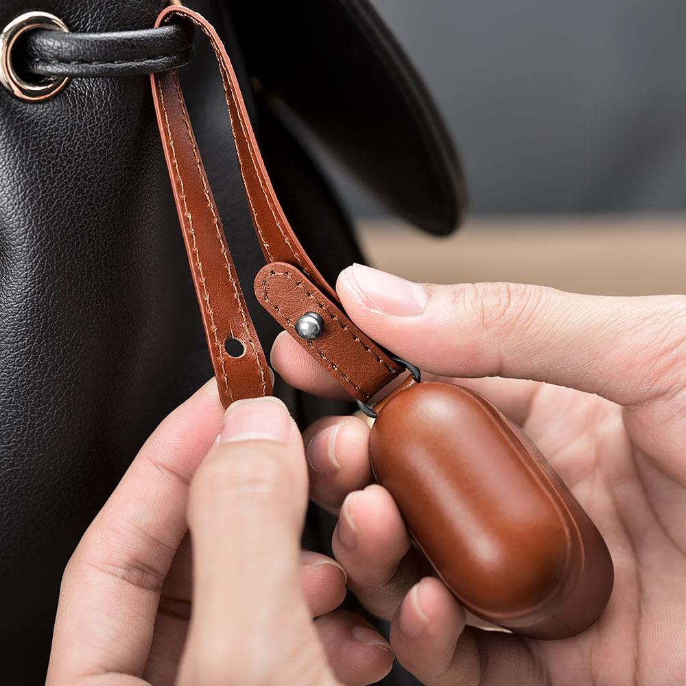 Custom AirPods 1 and 2 Case Black or Brown Leather with Keychain Strap