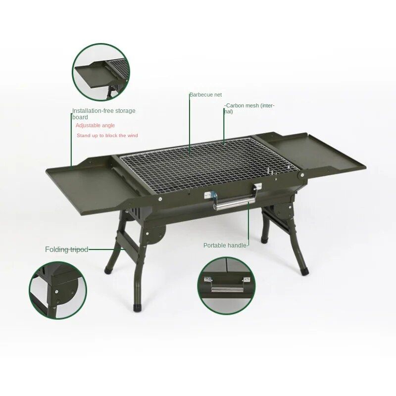 Large Portable Charcoal BBQ Grill - Foldable Outdoor Stove for Camping and Picnic, Ideal for 3-5 People