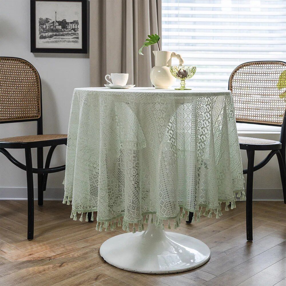 Elegant Handmade Lace Crochet Round Tablecloth