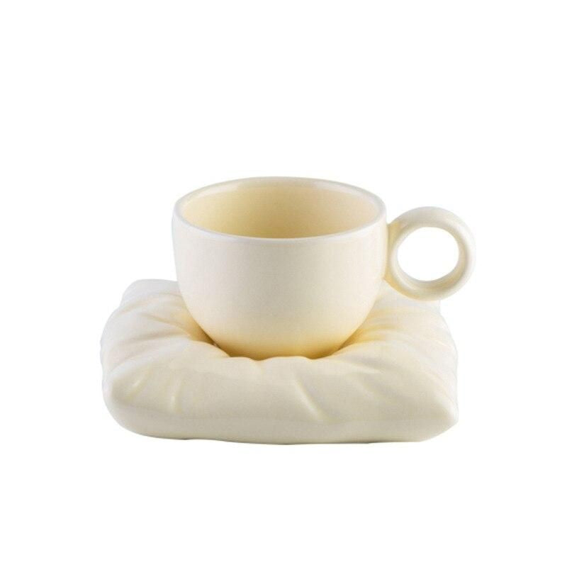 Creative Macaron Pillow Cup - Nordic Style Ceramic Coffee Mug with Tray