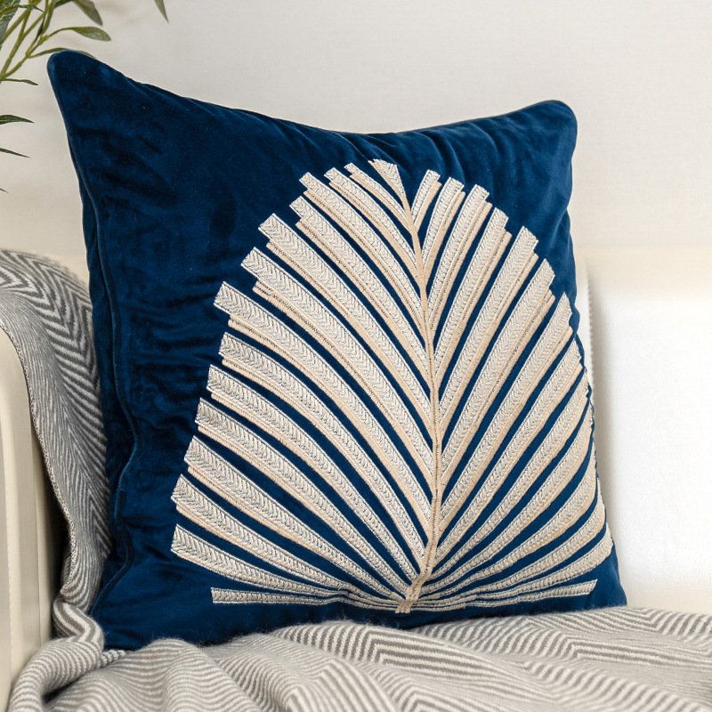 Luxury Modern Tree Leaves Embroidery Velvet Cushion Cover