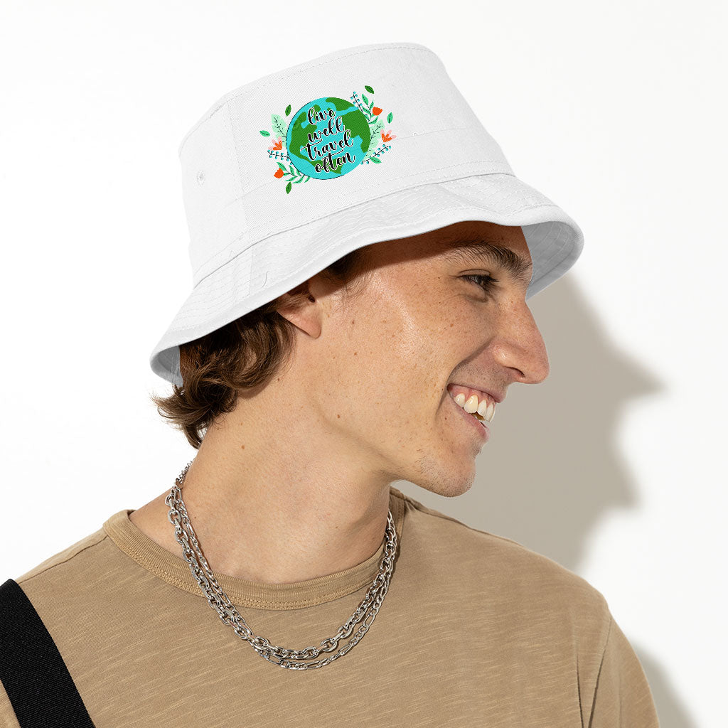 Live Well Travel Often Bucket Hat - Graphic Hat - Unique Bucket Hat