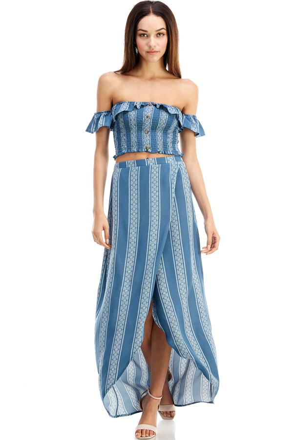 Stripe Crop Top skirt Set