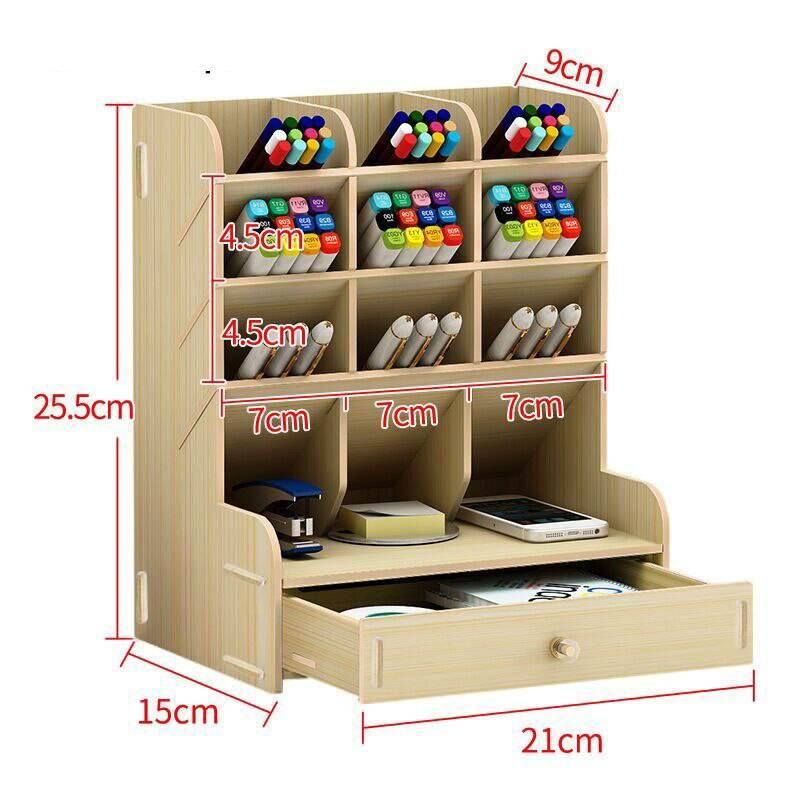 Elegant Wooden Desk Organizer with Pen Holder and Storage Box