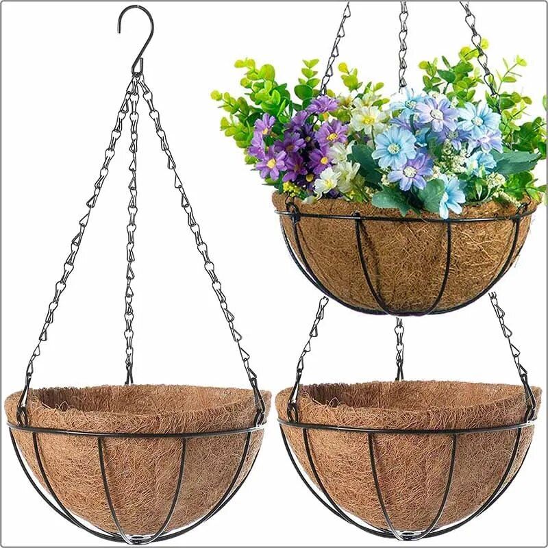 Elegant Metal Hanging Planter Baskets with Coconut Liner - Versatile Indoor/Outdoor Decor