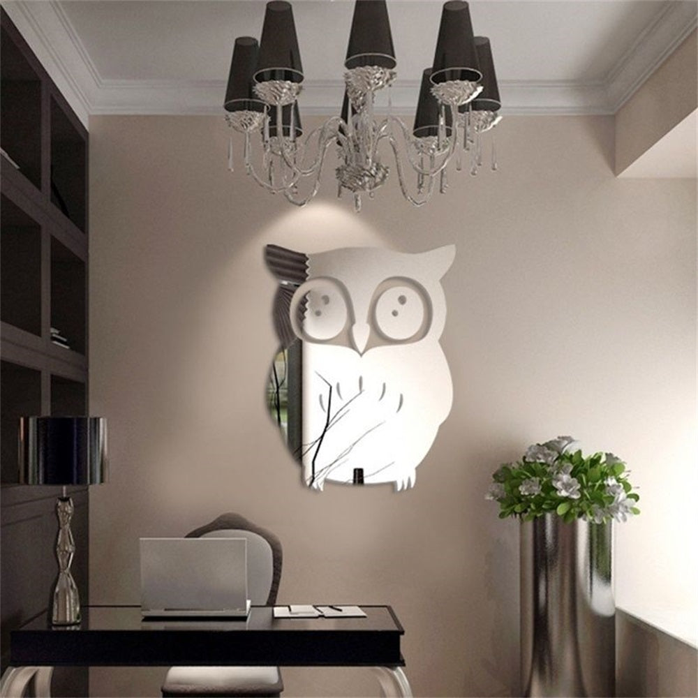 3D Owl Mirror Vinyl Removable Wall Sticker, 1 Piece