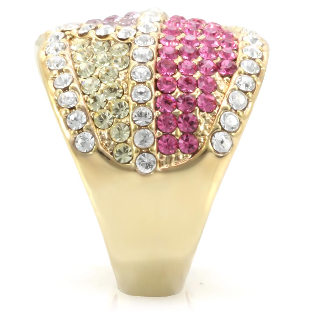 1W053 - Gold Brass Ring with Top Grade Crystal  in Multi Color