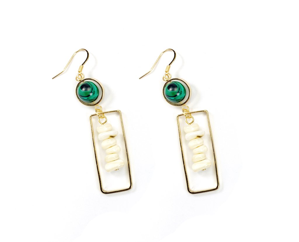 Alabaster And Malachite Hanging Earrings Free Shipping | Orange Hestia