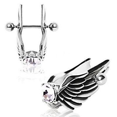 Angel Wings Cartilage Earring - Feathered Angel Wings w/ Gem Cartilage