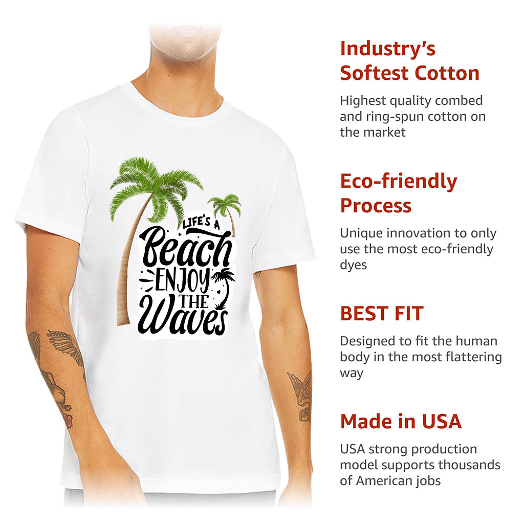 Life's a Beach Enjoy the Waves Short Sleeve T-Shirt - Cute T-Shirt - Illustration Short Sleeve Tee