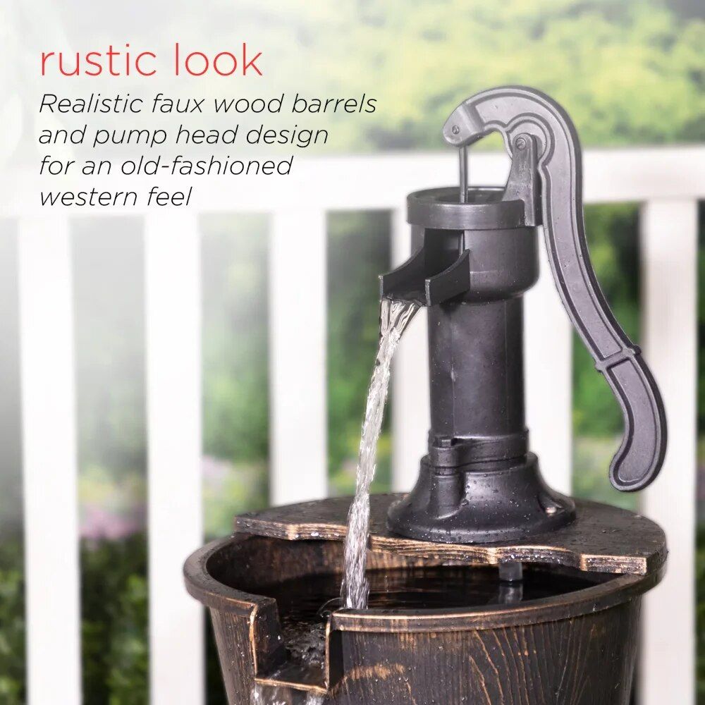 Rustic Charm 40" Three-Tier Barrel Water Fountain for Outdoor Decor