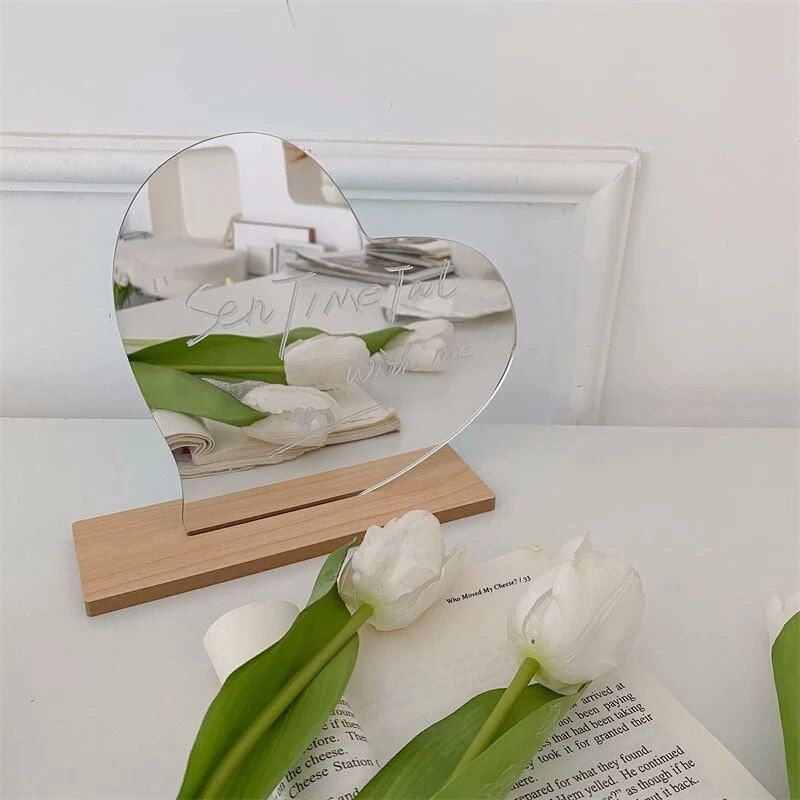 Chic Irregular Acrylic Mirror with Wooden Stand