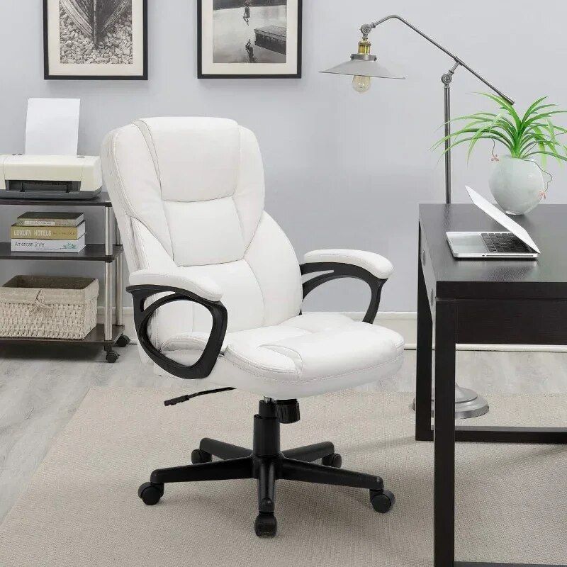 White High-Back Adjustable Executive Office Chair with Lumbar Support