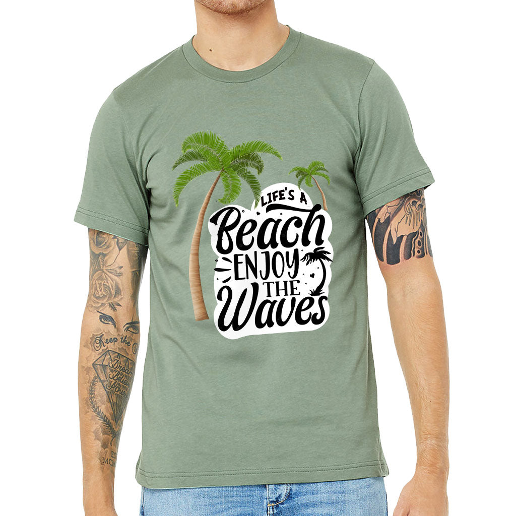 Life's a Beach Enjoy the Waves Short Sleeve T-Shirt - Cute T-Shirt - Illustration Short Sleeve Tee