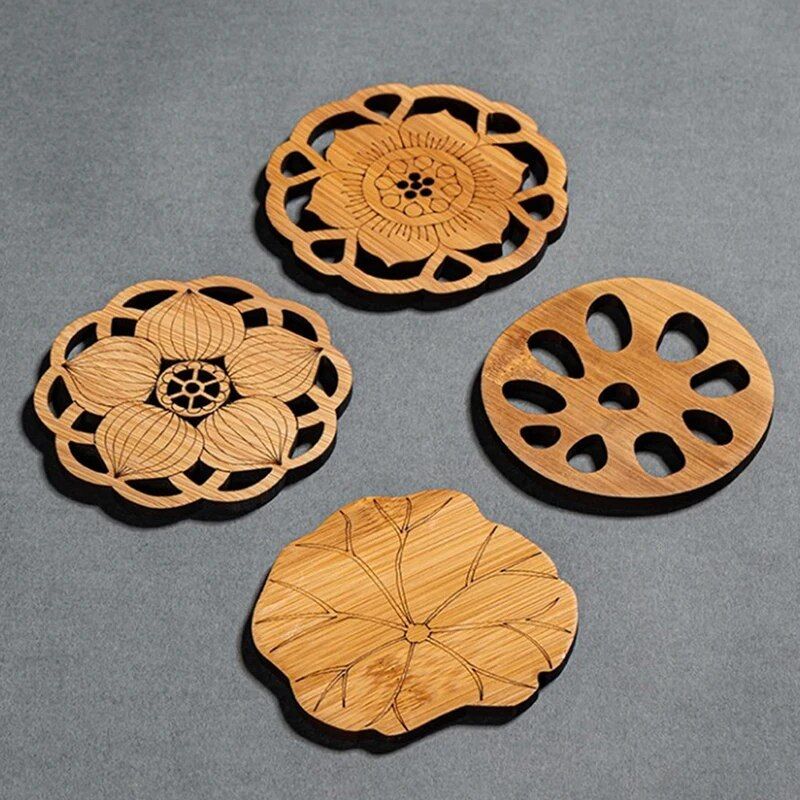 Creative Lotus Flower Wooden Drink Coasters - Stylish Home Decor