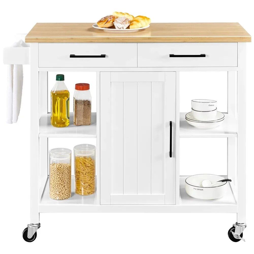 Versatile Mobile Kitchen Island Cart with Lockable Wheels and Storage