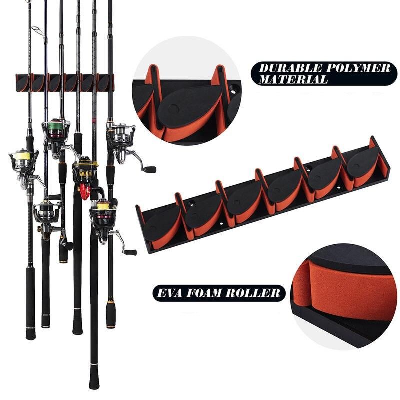 Wall-Mounted 6-Rod Fishing Pole Rack