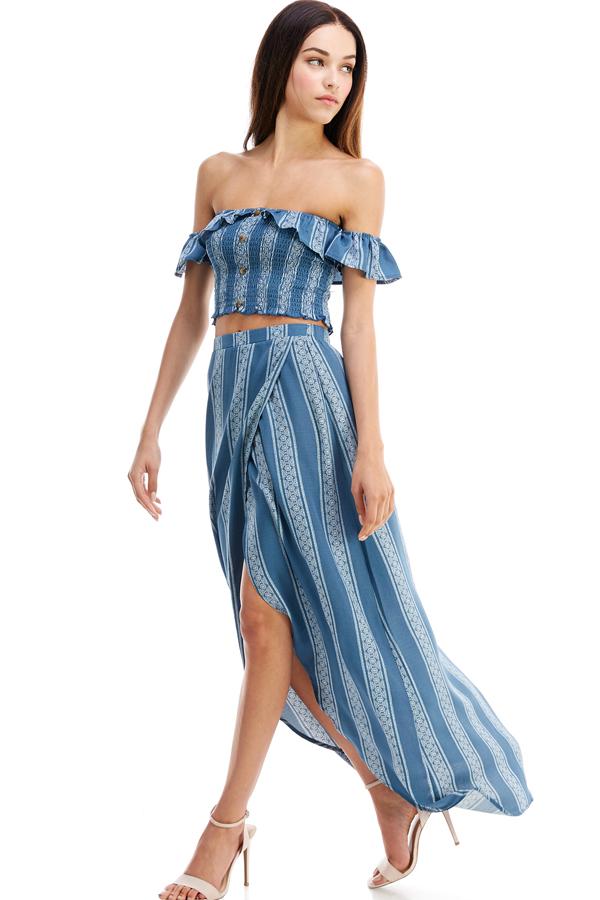 Stripe Crop Top skirt Set