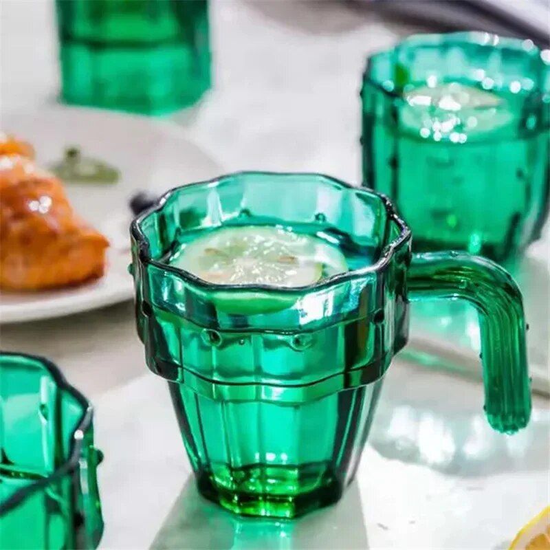 Cactus-Themed Stackable Glass Mug Set for Coffee, Tea & More