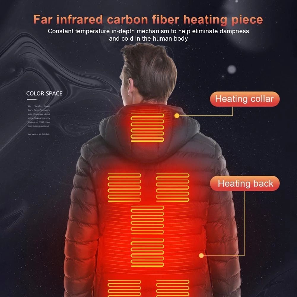 USB Electric Heated Jacket for Men with 9 Heating Zones