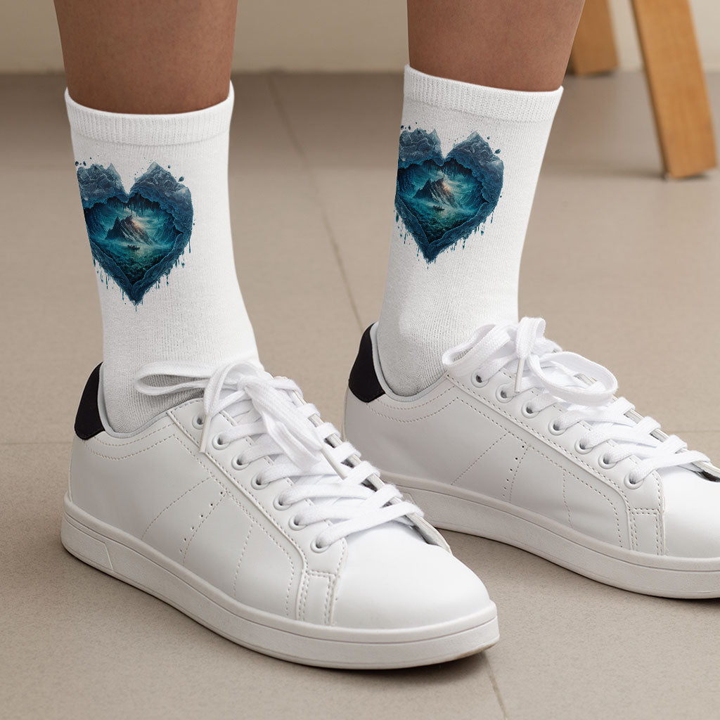 Heart Print Socks - Beautiful Novelty Socks - Ice Print Crew Socks