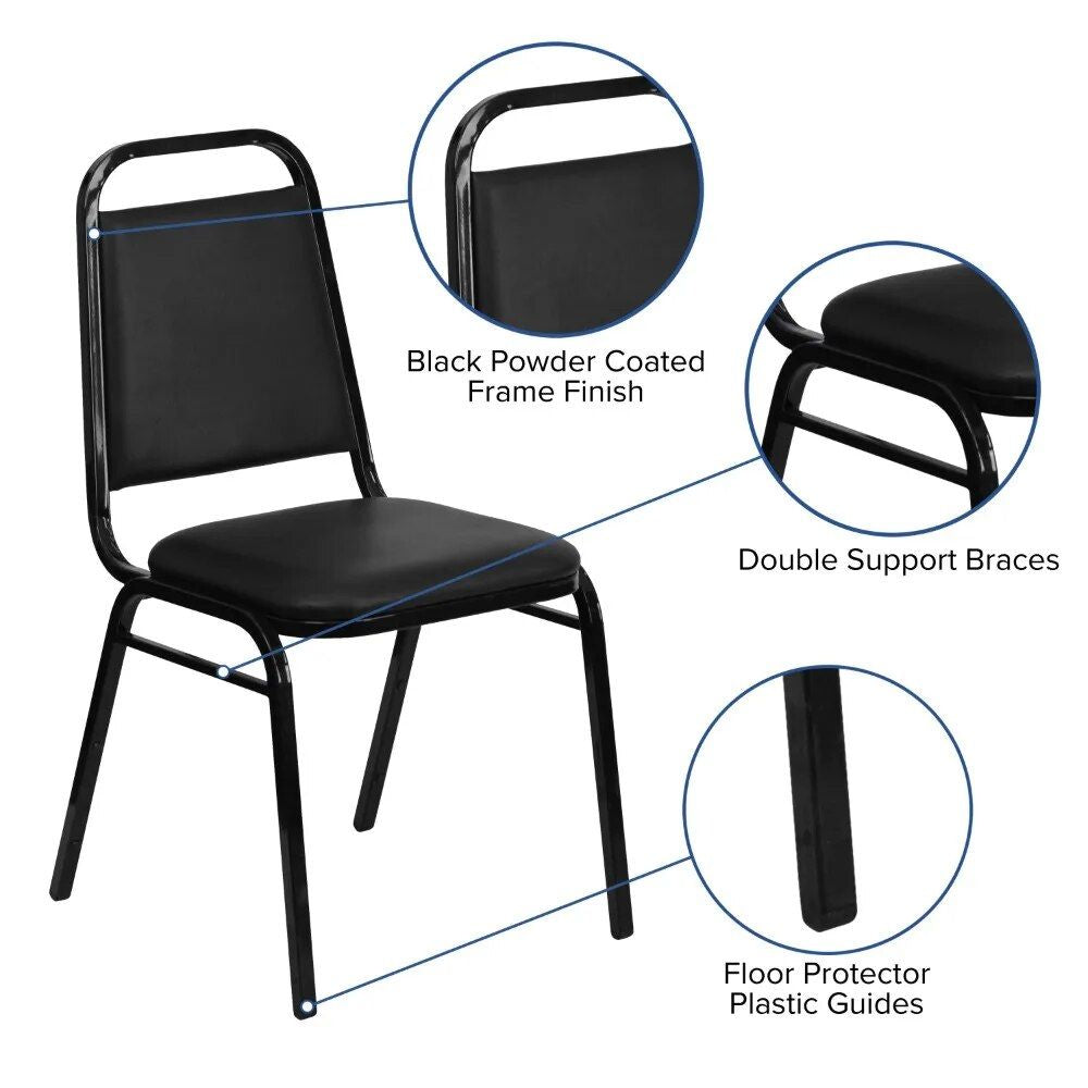 Elegant Black Vinyl Trapezoidal Banquet Chair - High Capacity, Stackable & Versatile