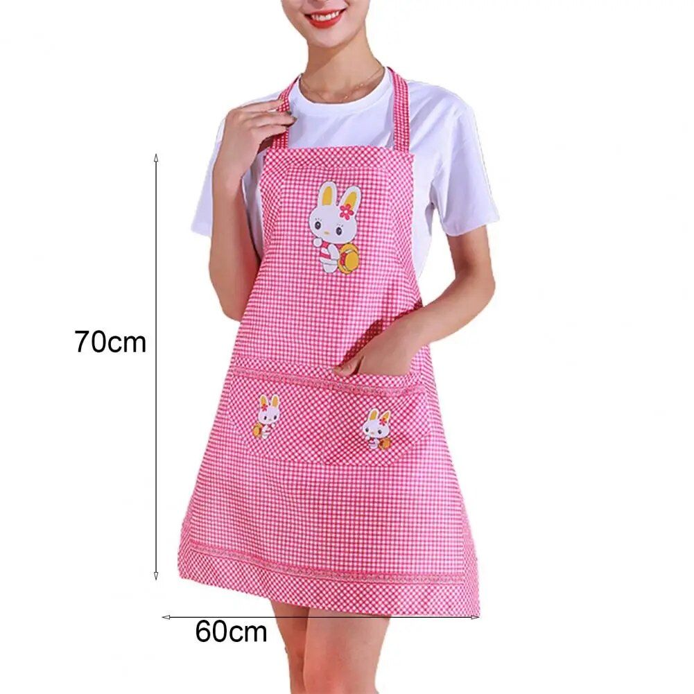 Charming Cartoon Rabbit Waterproof Kitchen Apron with Double Pocket