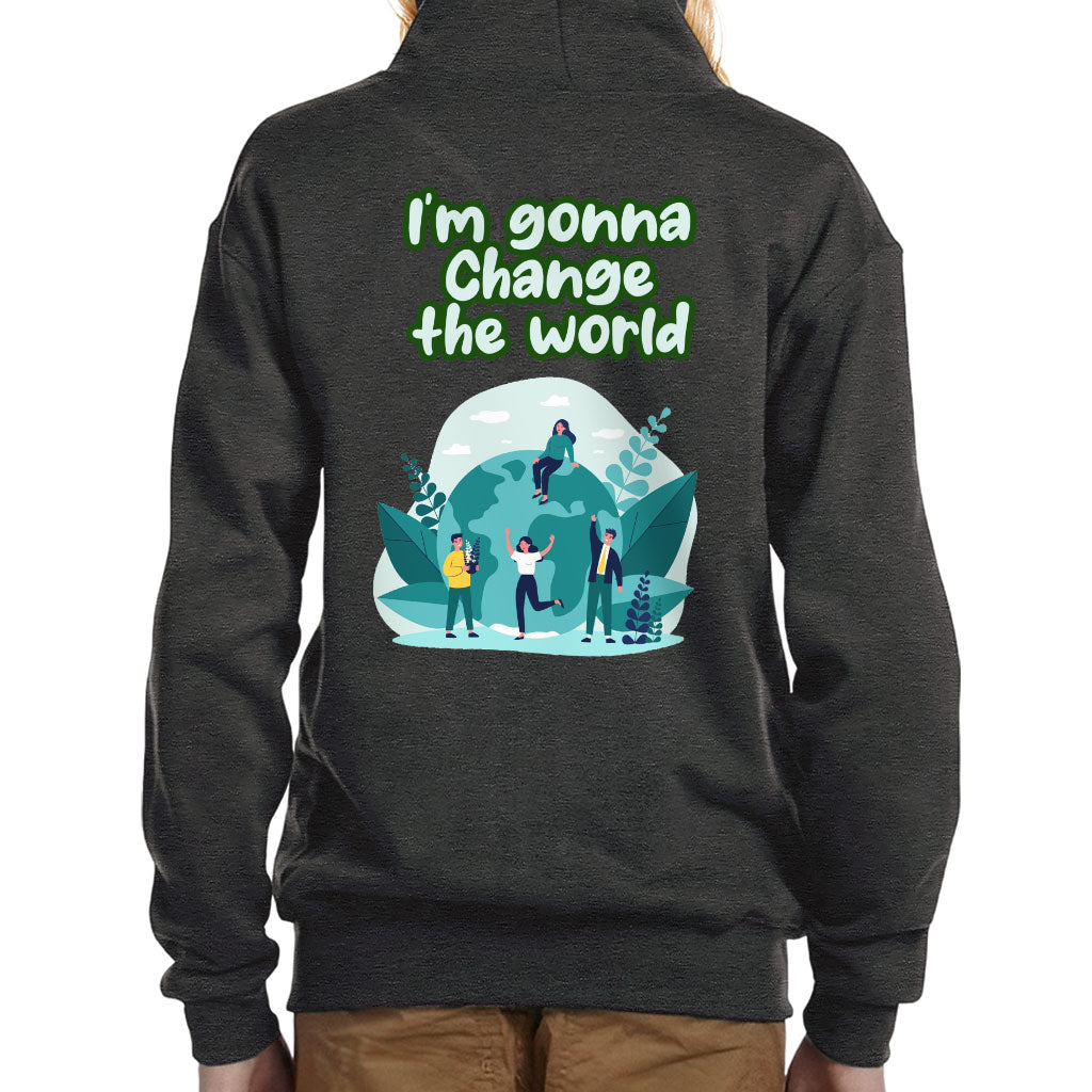 Change the World Kids' Full-Zip Hoodie - Motivational Quotes Hooded Sweatshirt - Illustration Kids' Hoodie