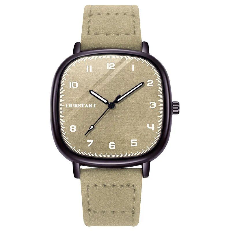 Elegant Vintage Square Dial Leather Strap Quartz Watch