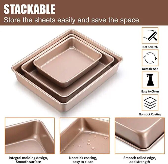 Gold Square Carbon Steel Baking Tray